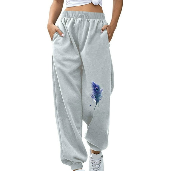 IROINNID Deals Sweatpants for Women Casual Jogger Oversized Fall Winter Fitness Sport Printing Elastic Waist Long Sweatpants,Gray