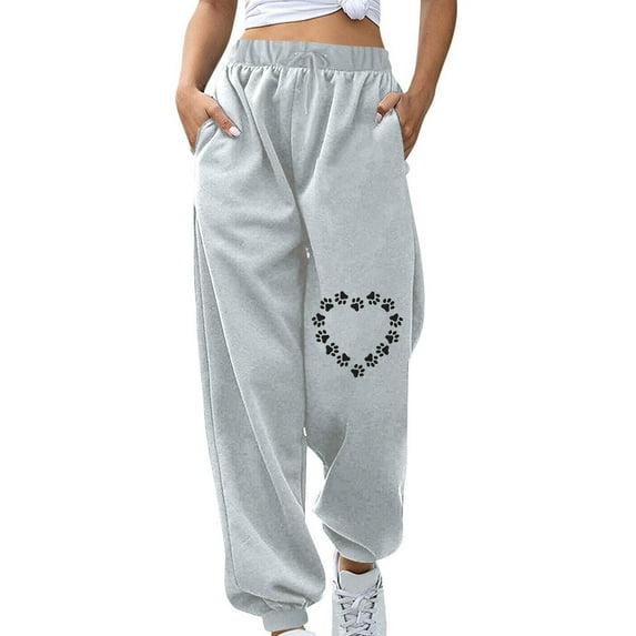 IROINNID Deals Sweatpants for Women Wide Leg Oversized Fall Winter Fitness Sport Printing Elastic Waist Long Sweatpants,Gray