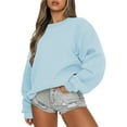 thumbnail image 1 of IROINNID Deals Sweatshirt for Women Casual Long Sleeve Round Neck Pullover Loose Fit Solid Versatile Basic Sweatshirt Tops,Light Blue, 1 of 4