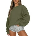 thumbnail image 1 of IROINNID Sweatshirt for Women Casual Long Sleeve Round Neck Pullover Loose Fit Solid Versatile Basic Sweatshirt Tops,Olive Green, 1 of 5