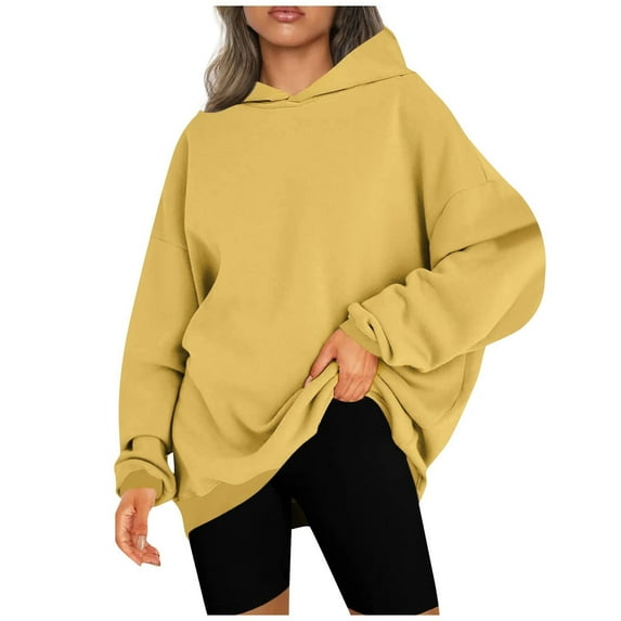 IROINNID Deals Sweatshirt for Women Fall Winter Casual Long Sleeve Pullover Solid Basic Hoodie Warm Loose Fit Pullover Sweatshirt,Yellow