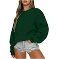 thumbnail image 1 of IROINNID Deals Sweatshirt for Women Long Sleeve Round Neck Sweatshirt Loose Fit Oversize Pullover Fall Warm Basic Tops,Olive Green, 1 of 6