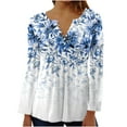 thumbnail image 1 of IROINNID Deals Tunic Tops for Women Womens Oversized Shirt Comfy Summer Sexy Fold Printed Regular Long Sleeves Round Neck Button Top,Blue, 1 of 4