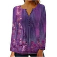 thumbnail image 1 of IROINNID Deals Tunic Tops for Women Womens Oversized Shirt Comfy Summer Sexy Fold Printed Regular Long Sleeves Round Neck Button Top,Purple, 1 of 4