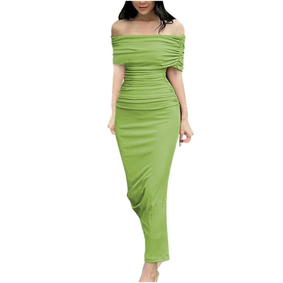 IROINNID Wedding Guest Dresses for Women Evening Night Party Dress Short Sleeve Strapless Backless Tube Top Evening Long Dress Elegant Formal Dress,Green