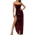 thumbnail image 1 of IROINNID Wedding Guest Dresses for Women Evening Night Party Dress Solid s Comfy Sleeveless -Neck Out Slim Mini Dress Trendy Formal Dress,Burgundy, 1 of 6