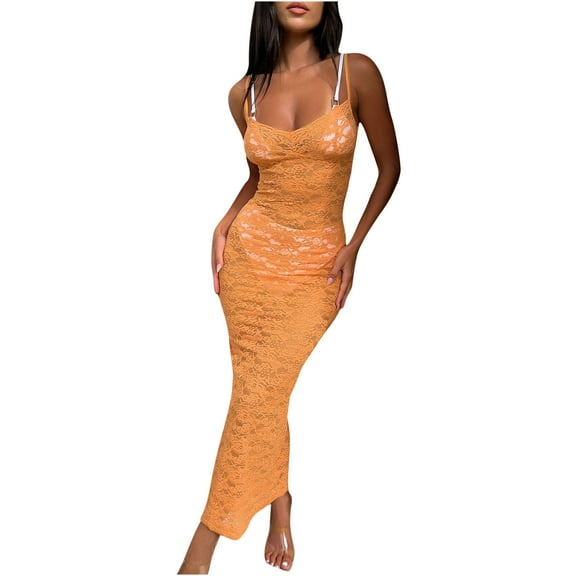IROINNID Wedding Guest Dresses for Women Homecoming Party V-Neck Dress Solid Sleeveless Solid Ladies Vest Dress Elegant Formal Dress,Orange