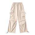 thumbnail image 1 of IROINNID Women's Cargo Pants Wide Leg Pants Sports Drawstring Cargo High Waist Wide-leg Pants with Multiple Pockets,Beige, 1 of 6