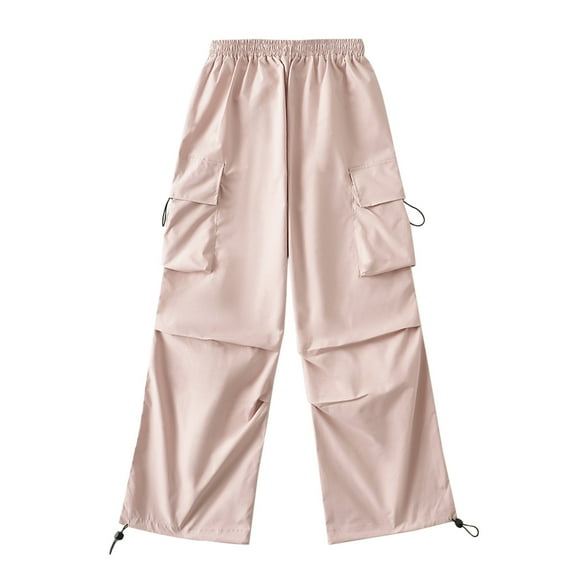 IROINNID Women's Cargo Pants Wide Leg Pants Sports Drawstring Cargo High Waist Wide-leg Pants with Multiple Pockets,Pink