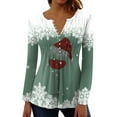 thumbnail image 1 of IROINNID Deals Women's Fall Tops Long Sleeve Christmas Printed V-neck Tunic Tops Casual Loose Fit Button Comfy Top,Green, 1 of 3