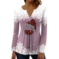 thumbnail image 1 of IROINNID Deals Women's Fall Tops Long Sleeve Christmas Printed V-neck Tunic Tops Casual Loose Fit Button Comfy Top,Pink, 1 of 3