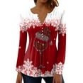 thumbnail image 1 of IROINNID Deals Women's Fall Tops Long Sleeve Christmas Printed V-neck Tunic Tops Casual Loose Fit Button Comfy Top,Red, 1 of 3