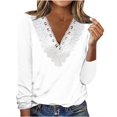 thumbnail image 1 of IROINNID Deals Women's Long Sleeve V-Neck Shirts Comfy Summer Sexy Fold Printed Regular Long Sleeves V-Neck Button Top,White, 1 of 5