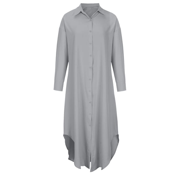 IROINNID Women's Long Sleeve V-Neck Shirts Cotton Shirts for Women Comfy Solid Long Sleeve Buttons Loosing Cardigan Turndown Collar Blouse Top Shirt,Gray