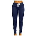 thumbnail image 1 of IROINNID Women's Pants Slim Fitting Solid Drawstring Waist Skinny Leggings Tight Fit Pants Casual Trendy Pants,Navy, 1 of 5