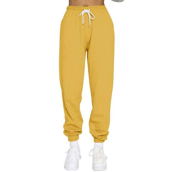 IROINNID Women's Sweatpants Casual Jogger Solid Color High Waist Athletic Straight Leg Trendy Sweatpants,Yellow