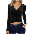 thumbnail image 1 of IROINNID Deals Womens Long Sleeve Crop Tops Pullover Short Irregular Tops Blouse,Black, 1 of 9