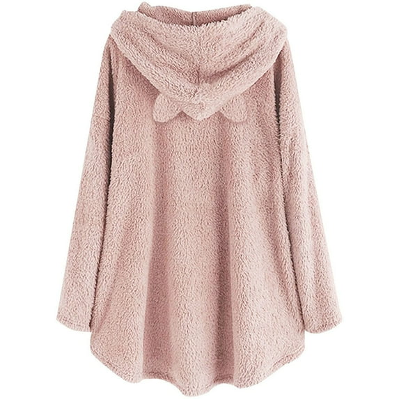 IROINNID Deals Womens Long Sleeve Tops Long Hoodie Dress Cute Pattern Winter Cat Ear Fleece Fuzzy Hooded Blanket Dress Plush Tops For Teen Girls,Pink