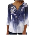thumbnail image 1 of IROINNID Deals Womens Long Sleeve Tops Summer V-Neck 3/4 Sleeve Print Lounge T-shirt Blouse,Purple, 1 of 5