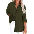 thumbnail image 1 of IROINNID Deals Womens Long Sleeve V-Neck Shirts Funny Solid Color Buttons Loose Tops Blouse,Olive Green, 1 of 5