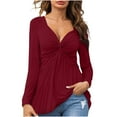 thumbnail image 1 of IROINNID Womens Long Sleeve V-Neck Shirts Home Bow Long-sleeved T-shirt Top,Wine, 1 of 8