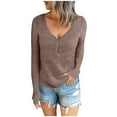 thumbnail image 1 of IROINNID Womens Long Sleeve V-Neck Shirts Home Loose T-shirt Autumn Blouse Pullover Tops,Coffee, 1 of 6