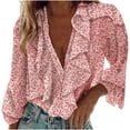 thumbnail image 1 of IROINNID Womens Long Sleeve V-Neck Shirts Home Solid Ruffle Shirt Blouse Tops,Pink, 1 of 4