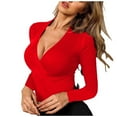 thumbnail image 1 of IROINNID Deals Womens Long Sleeve V-Neck Shirts Sexy Lounge Solid Daily Knitting Holiday Shirt Blouse Tops,Red, 1 of 6