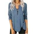 thumbnail image 1 of IROINNID Deals Womens Long Sleeve V-Neck Shirts Solid Color Buttons Zipper Loose Shirt Blouse Top,Blue, 1 of 6