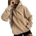 thumbnail image 1 of IROINNID Deals Womens Oversized Pullover Hoodies Long Sleeve Autumn T-Shirt Solid Hooded Pockets Blouse Tops,Khaki, 1 of 5