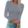thumbnail image 1 of IROINNID Deals Womens Plus Size Tops Fall Long Sleeve Stretch Slim Fitted T-Shirt Blouse Solid Basic Tops,Gray, 1 of 7