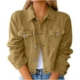 thumbnail image 1 of IROINNID Denim Jacket for Women Long Sleeve Casual Light Wash Jean Jacket Solid Color Lightweight Button Down Basic Outerwear,Khaki, 1 of 8