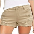 thumbnail image 1 of IROINNID Denim Shorts for Women Denim Button Zipper Short Summer Mid Waist Stretchy Pockets Jean Shorts,Khaki, 1 of 6