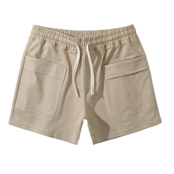 IROINNID Discount Athletic Shorts for Men Solid Cotton Sports Elastic Mid-waist Lace-up Shorts,Khaki