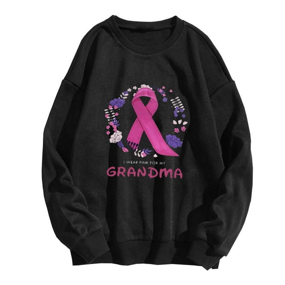 IROINNID Discount Breast Cancer Sweatshirt for Women Pink Ribbon Casual Round Neck Cure Printing Harajuku Style Long Sleeve Sweatshirts Tops,Black
