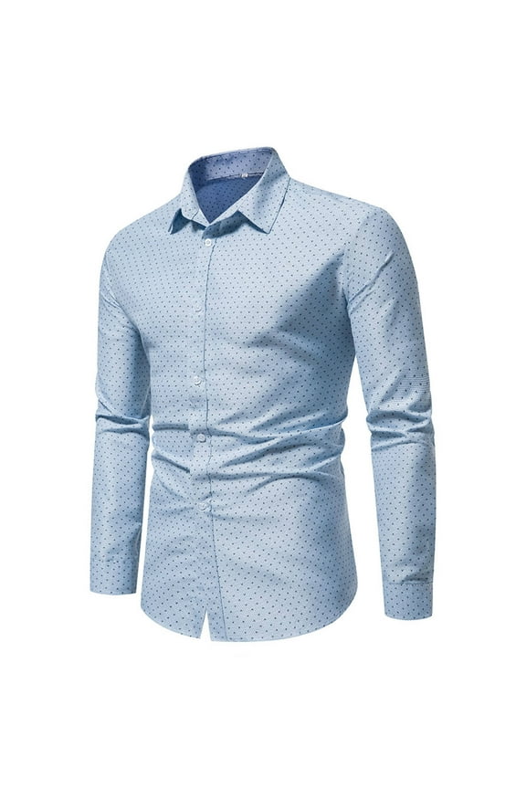 Button Down Shirts for Men Printed No Iron Loose Button Lapel Long Sleeved Shirt,Light blue