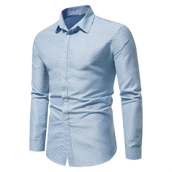 IROINNID Button Down Shirts for Men Printed No Iron Loose Button Lapel Long Sleeved Shirt,Light blue