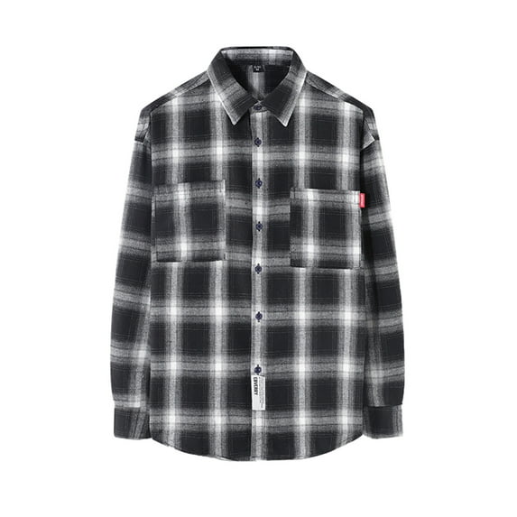 IROINNID Button Down Shirts for Men The New Regular-fit Long-Sleeve Plaid Flannel Shirt,Black