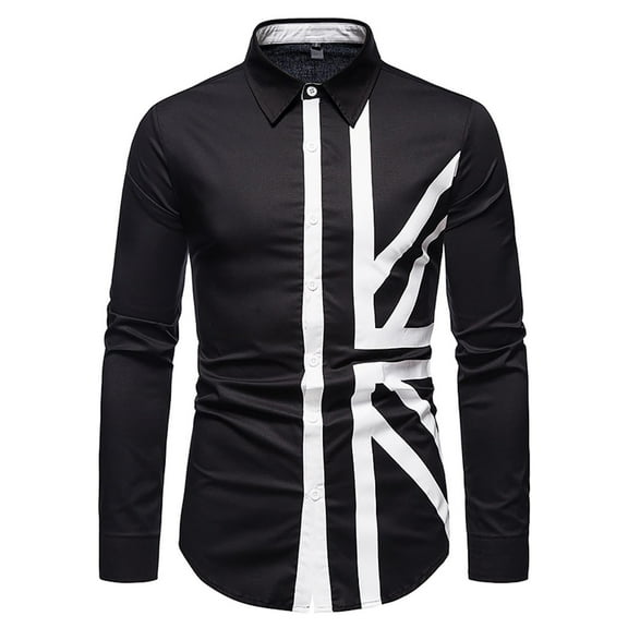 IROINNID Button Up Shirts for Men Colorblock Cowboy Long Sleeve Band Collar Turndown Dress Shirts,Black