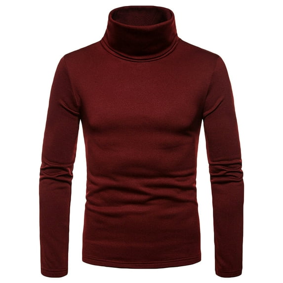 IROINNID Button Up Shirts for Men Solid Turtleneck Long Sleeve Blouse Pullover Base Shirt Blouse,Burgundy