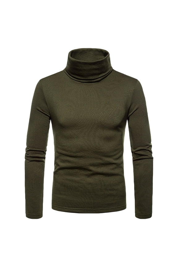 Button Up Shirts for Men Solid Turtleneck Long Sleeve Blouse Pullover Base Shirt Blouse,Olive Green