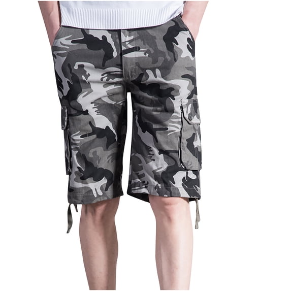 IROINNID Discount Cargo Shorts for Men Camouflage Work Shorts Multiple Pockets Straight Tube Five Piece Pants Beach Vacation Shorts,Gray