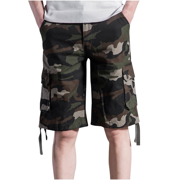 IROINNID Discount Cargo Shorts for Men Camouflage Work Shorts Multiple Pockets Straight Tube Five Piece Pants Beach Vacation Shorts,Olive Green