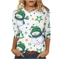 thumbnail image 1 of IROINNID Discount Christmas Shirts for Women Christmas Graphic Printed T-shirt 3/4 Sleeves Pullover Crewneck Casual Tops,Green, 1 of 5