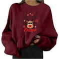 thumbnail image 1 of IROINNID Discount Christmas Sweatshirts for Women Crewneck Oversize Reindeer Print Long Sleeve Tops Xmas Casual Sweatshirts,Burgundy, 1 of 6