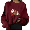 thumbnail image 1 of IROINNID Discount Christmas Sweatshirts for Women Crewneck Oversize Reindeer Print Long Sleeve Tops Xmas Casual Sweatshirts,Burgundy, 1 of 6