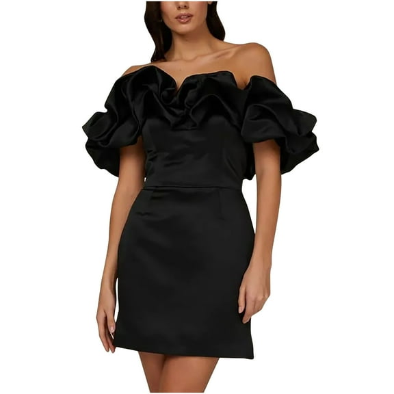 IROINNID Cocktail Dress for Women Evening Night Party Solid Color Off Shoulder Wrap Hip Dress Cocktail Dress,Black