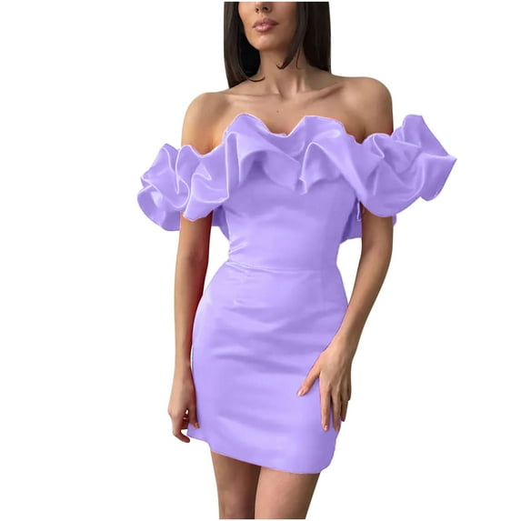 IROINNID Cocktail Dress for Women Evening Night Party Solid Color Off Shoulder Wrap Hip Dress Cocktail Dress,Purple