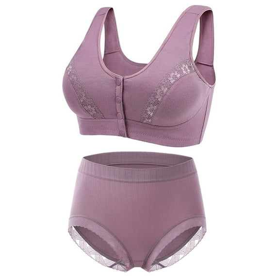 IROINNID Discount Comfort Bras for Elderly Women Sexy Front Button Shaping Cup Shoulder Strap Underwire Bra Plus Size Bra Underwear Set,Purple