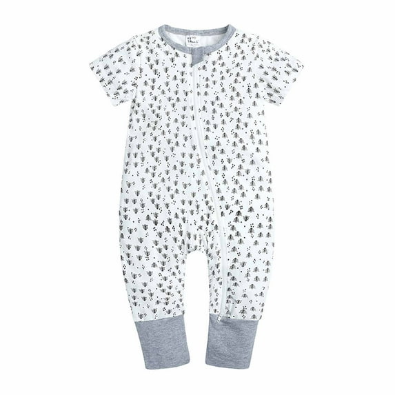 IROINNID Discount Cotton Neutral Onesies Summer Newborn Baby Girls Boys Bodysuit Short Sleeve Printed Zipper One-piece Romper Jumpsuit,Gray